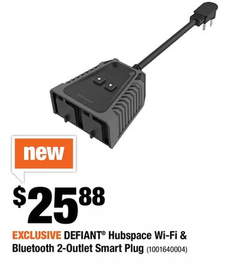 Home Depot Defiant hubspace wi-fi & bluetooth 2-outlet smart plug offer