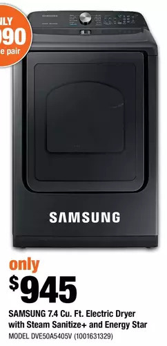 Home Depot Samsung 7.4 cu. ft. electric dryer with steam sanitize+ and energy star offer