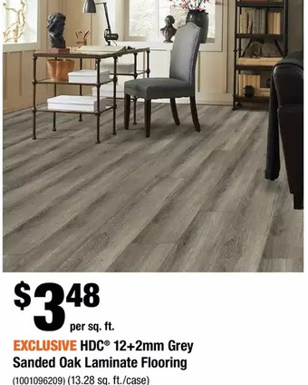 Home Depot Hdc 12+2mm grey sanded oak laminate flooring offer