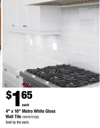 Home Depot 4" x 16" metro white gloss wall tile offer