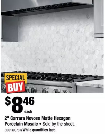 Home Depot 2" carrara nevoso matte hexagon porcelain mosaic offer