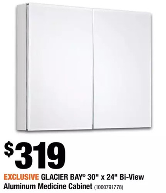 Home Depot Glacier bay 30" x 24" bi-view aluminum medicine cabinet offer