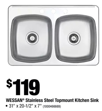 Home Depot Wessan stainless steel topmount kitchen sink offer