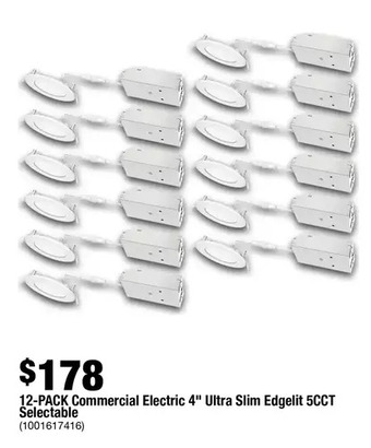 Home Depot 12-pack commercial electric 4" ultra slim edgelit 5cct selectable offer
