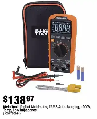 Home Depot Klein tools digital multimeter, trms auto-ranging, 1000v, temp, low impedance offer