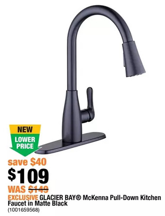 Home Depot Glacier bay mckenna pull-down kitchen faucet in matte black offer