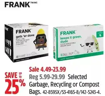 Canadian Tire Frank garbage, recycling or compost bags offer