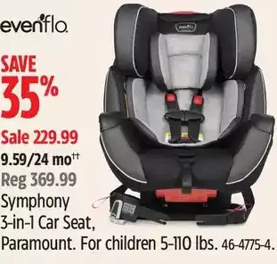 Canadian Tire Evenflo symphony 3-in-1 car seat, paramount offer