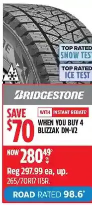 Canadian Tire Bridgestone blizzak dm-v2 tires offer