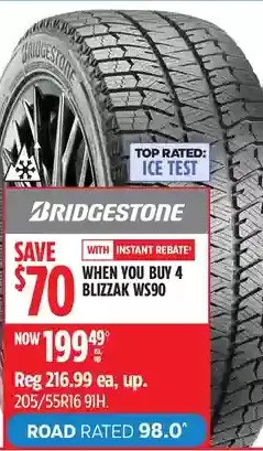 Canadian Tire Bridgestone blizzak ws90 tires offer