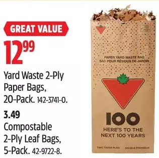 Canadian Tire Yard waste 2-ply paper bags | compostable 2-ply leaf bags offer
