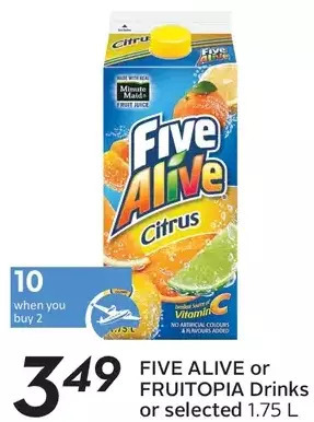 Sobeys Five alive or fruitopia drinks offer