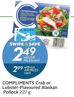 Sobeys Compliments crab or lobster-flavoured alaskan pollock offer