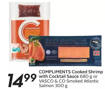 Sobeys Compliments cooked shrimp with cocktail sauce or vasco & co smoked atlantic salmon offer