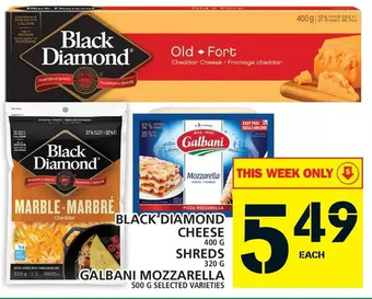Food Basics Black diamond cheese | shreds | galbani mozzarella offer