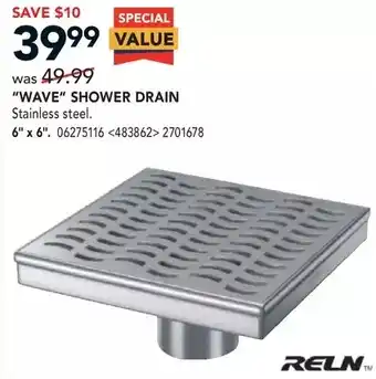Lowe's Reln "wave" shower drain. stainless steel. 6" x 6" offer