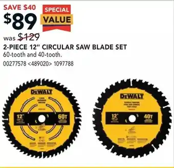 RONA Dewalt 2-piece 12" circular saw blade set offer