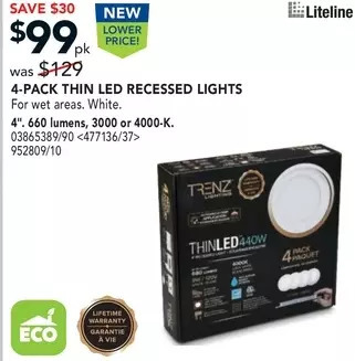 RONA Liteline 4-pack thin led recessed lights offer