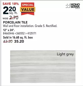 RONA Mono serra porcelain tile offer