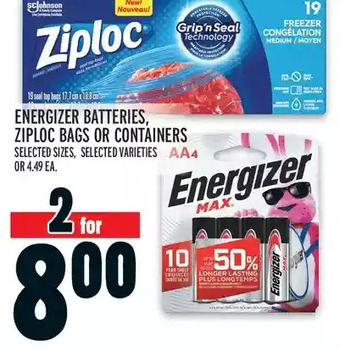 Metro Energizer batteries, ziploc bags or containers offer