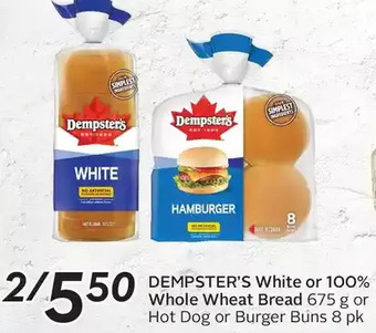Sobeys Urban Fresh Dempster's white or 100% whole wheat bread or hot dog or burger buns offer