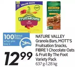 Sobeys Urban Fresh Nature valley granola bars, mott's fruitsation snacks, fibre 1 chocolate oats & fruit by the foot offer