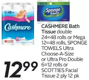 Sobeys Urban Fresh Cashmere bath tissue, sponge towels ultra choose-a-size or ultra pro or scotties facial tissue offer