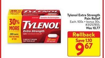 Walmart Tylenol extra strength pain relief offer