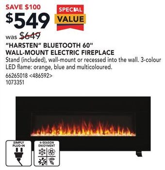 Lowe's Napoleon "harsten" bluetooth 60" wall-mount electric fireplace offer