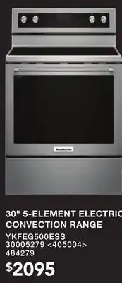 Lowe's Kitchen aid 30" 5-element electric convection range offer