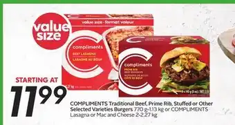 Sobeys Compliments traditional beef, prime rib, stuffed or other selected varieties offer