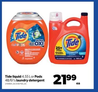 Real Canadian Superstore Tide liquid, 4.55 l or pods, 48/61's laundry detergent offer