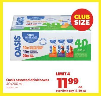 Real Canadian Superstore Oasis assorted drink boxes, 40x200 ml offer