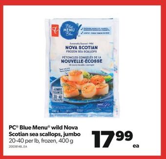 Real Canadian Superstore Pc® blue menu® wild nova scotian sea scallops, jumbo, 20-40 per lb, 400 g offer