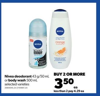 Real Canadian Superstore Nivea deodorant, 43 g/50 ml or body wash, 500 ml offer