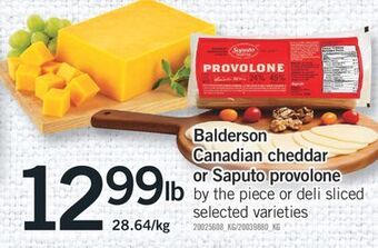 Fortinos Balderson canadian cheddar or saputo provolone offer