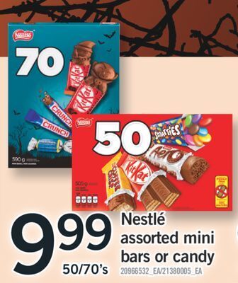 Fortinos Nestlé assorted mini bars or candy, 50/70's offer