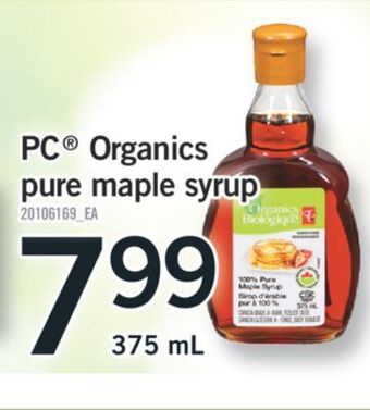 Fortinos Pc® organics pure maple syrup, 375 ml offer