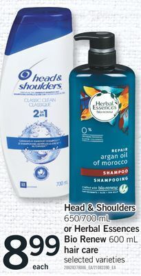 Fortinos Head & shoulders 650/700 ml or herbal essences bio renew 600 ml hair care offer