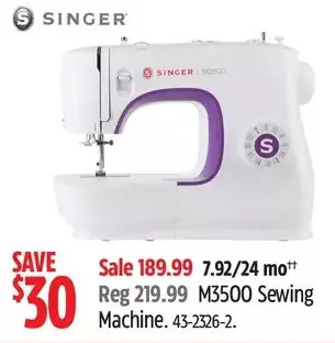 Canadian Tire Singer m3500 sewing machine offer