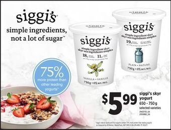 Independent Grocer Siggi's skyr yogurt, 650 - 750 g offer