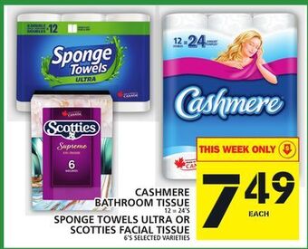 Food Basics Cashmere bathroom tissue or sponge towels ultra or scotties facial tissue offer