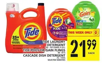 Food Basics Tide laundry detergent or tide pods or gain flings or cascade dish detergent offer