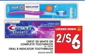 Food Basics Crest 3d white or complete toothpaste or oral b indicator toothbrush offer