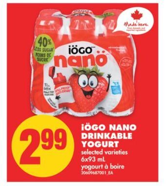 No Frills Iögo nano drinkable yogurt, 6x93 ml offer