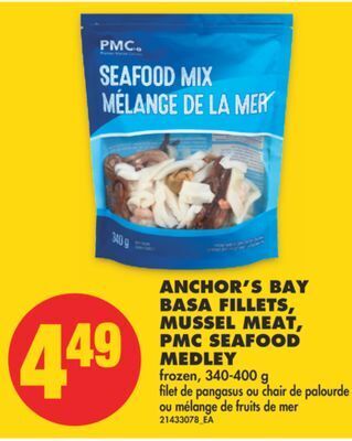 No Frills Anchor's bay basa fillets, mussel meat, pmc seafood medley, 340-400 g offer