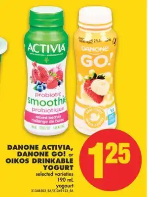 No Frills Danone activia, danone go! or oikos drinkable yogurt, 190 ml offer