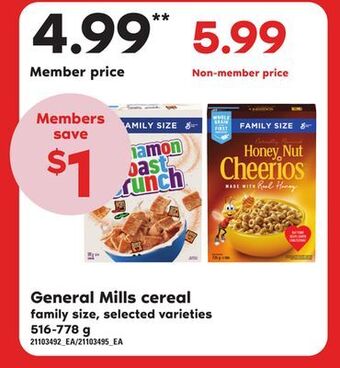 Loblaws General mills cereal, 516-778 g offer