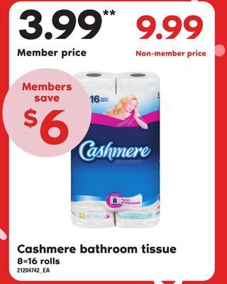 Loblaws Cashmere bathroom tissue, 8=16 rolls offer