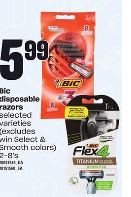 Loblaws Bic disposable razors, 2-8's offer